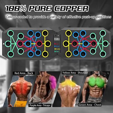 Дошка для віджимань, віджимання з ручкою та таймером відліку, складна багатофункціональна фітнес-дошка, дошка для тренувань віджимань з 2 еластичними канатами опору для тренування м&39язів та фітнесу