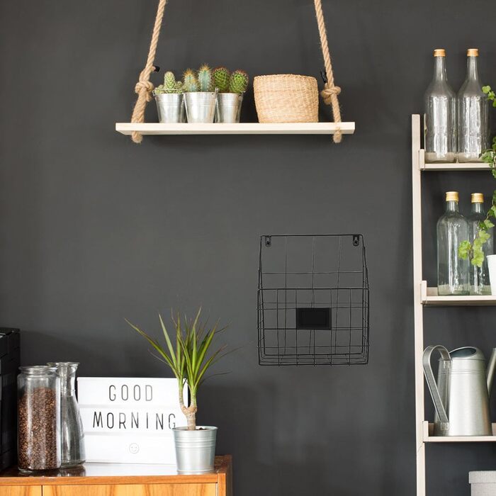 Настінний кошик Toyvian з металу та заліза, кований настільний органайзер для настінного кріплення, кошик для зберігання журналів та книг, настінна полиця для кухні, офісу, ванної кімнати