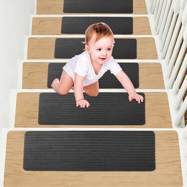 Килимків для сходів, 55x22 см, самоклеючі килимки для сходів у приміщенні, протиковзкі килимки для сходів, ріжучі, безпечний килимок для сходів для дітей, для літніх домашніх тварин, темно-сірий 55x22 см, темно-сірий, 15
