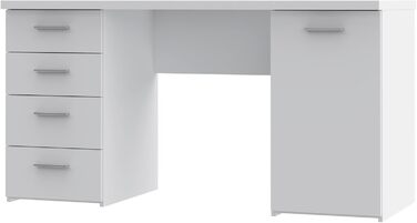 Письмовий стіл FORTE Net106 з 4 шухлядами та 1 дверцятами, інженерна деревина, матово-білий, 145 x 60 x 76,3 см. Матово-білий, 4 шухляди, 1 дверцята.