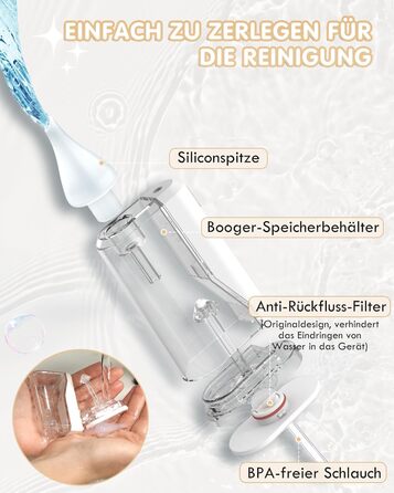 Електричний назальний аспіратор для немовлят, що перезаряджається, з 9 рівнями всмоктування та заспокійливою функцією, із світлом/