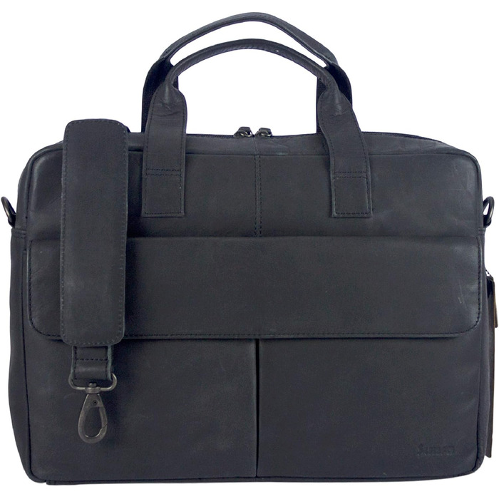 Чоловіча шкіряна сумка для ноутбука Sunsa, 14-дюймовий діловий портфель. Чорна велика сумка-сумка для ноутбука / сумка для ноутбук
