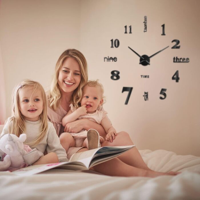 Настінний годинник великий XXL для наклеювання - DIY німий сучасний годинник настінне татуювання для вітальні кухні спальні офісу