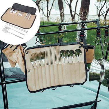Набір столових приборів для кемпінгу CALLARON із сумкою, що згортається, легкий нейлоновий посуд для пікніка для походів, барбекю та використання на свіжому повітрі