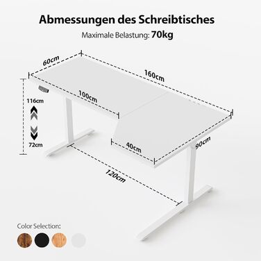 Електричний стіл Agilestic, 160 x 90 см, метал / дерево, білий