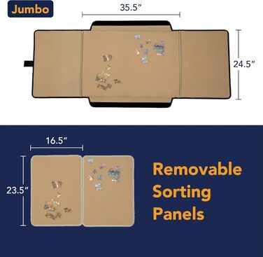 Портативна дошка для пазлів із кришкою та знімними панелями для організації, зберігання та транспортування, розміри 61 x 80 см, 15