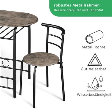 Обідній гарнітур Yaheetech у сільському стилі для 2 осіб з 1 обіднім столом та 2 стільцями, кухонний стіл з полицею для зберігання, комплект обіднього столу та стільців, колір Drift Brown, 80 x 53 x 75,5 см