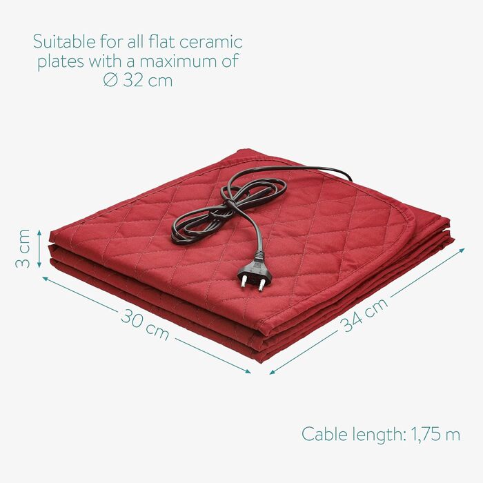 До 10 тарілок діаметром 32 см кожна - 200 Вт - Gastro Plate Warmer в червоному Бордо, 34 шт., 30 шт., 3