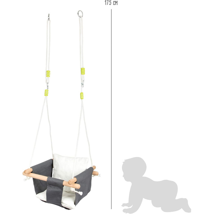 Гойдалка для маленьких ніжок Baby Swing Comfort з дерева та тканини, з регульованими мотузками, для приміщень, від 18 місяців, 115