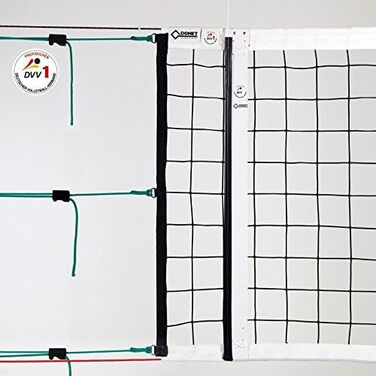 Професійна волейбольна сітка DVV 1 (приблизно 4 мм Ø), чорна, з кевларовим шнуром та 6-точковим кріпленням