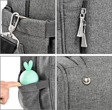 Пеленальна сумка, пеленальна сумка для мами і тата, з пеленальним килимком та ізольованими кишенями темно-сіра