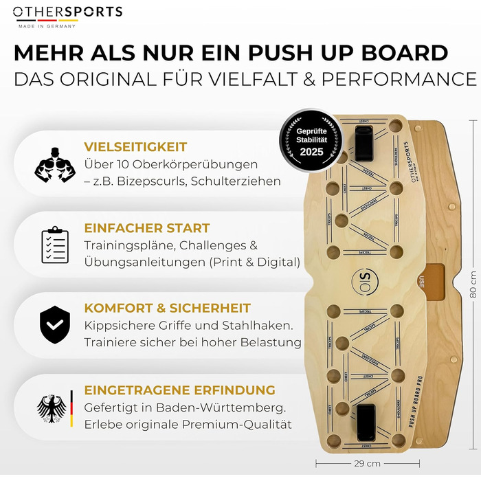 Дошка для віджимань Pro 3 Максимально ефективне тренування грудних мязів з функцією балансу та опору Деревяна дошка для віджимань Тренажер для грудних мязів III. З еспандерами та півроликом