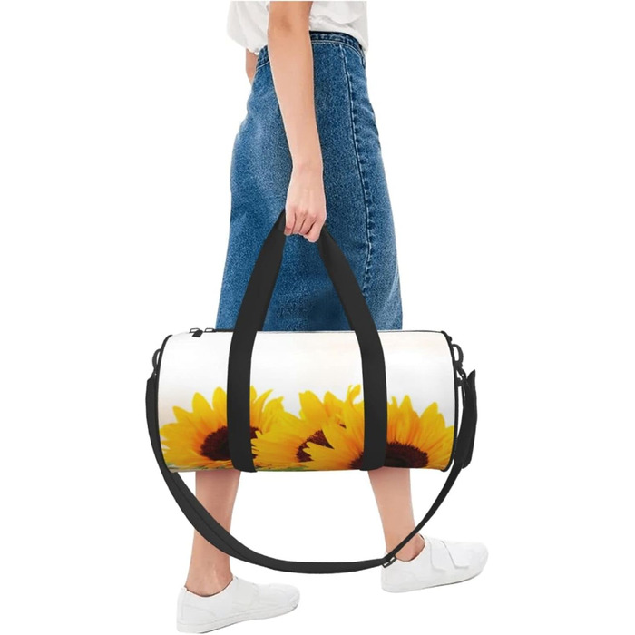 Спортивна сумка, дорожня сумка, сумка для подорожей, з принтом соняшників на дерев'яній текстурі, сумка на нічліг, чорна, універсальний розмір