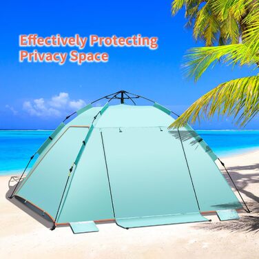 Автоматичний пляжний намет на 4-5 осіб, що миттєво розкладається, надзвичайно великий портативний вентильований автоматичний сонцезахисний козирок з 3 висувними ганками, UPF 50, легке встановлення для пікніків, світло-зелений