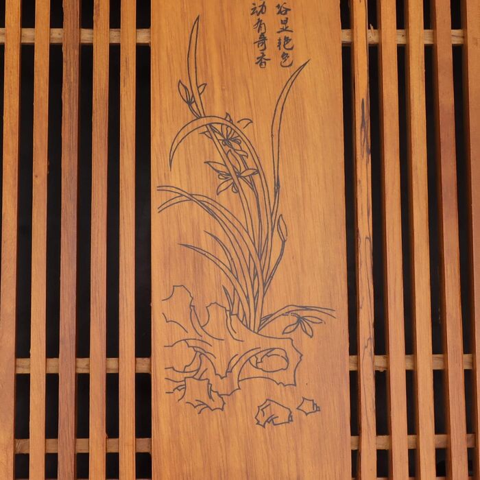 Піднос для чайної церемонії Гунфу, дерев'яний, з великим резервуаром для води та орхідеями, для чайної церемонії Гунфу, 28 x 43 см