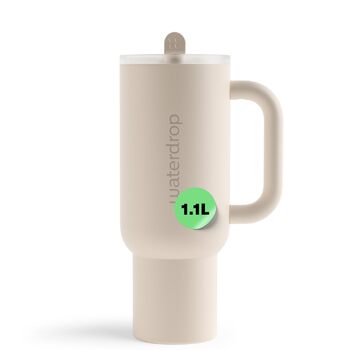Термокружка Waterdrop з трубочкою 1,1 л Герметична, міцна пляшка для пиття з відкидною трубочкою, зберігає напої холодними протягом 12 годин, кухоль для пиття з кришкою, ізольована пляшка з нержавіючої сталі, зимово-білий колір