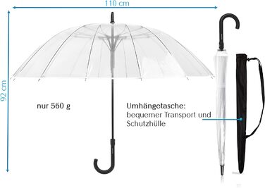Парасолька Sternenfunke прозора велика XXL Ø110 см 16-реберна кнопка комфорту Прозора парасолька весілля 2 людини Велика прозора парасолька з сумкою для перенесення - край білий прозорий Ø110 см - великий - XL