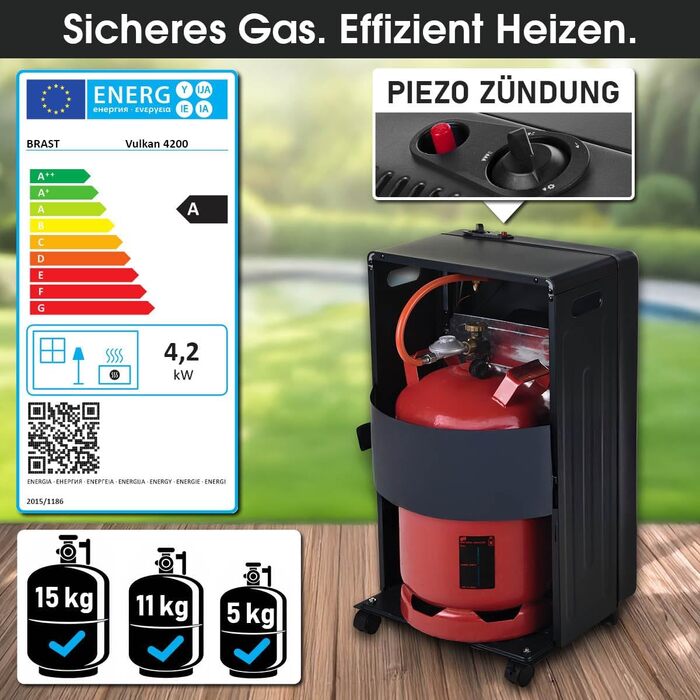 Газовий обігрівач BRAST Керамічний вулкан 4200 Вт 3 режими нагріву У комплекті захисний чохол, регулятор тиску зі шлангом та індикатор рівня заповнення Складаний та портативний Для газових балонів до 15 кг Газовий обігрівач, радіаційний обігрівач