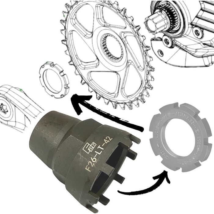 Інструмент Fantic26 Lockring Tool Ebike Bicycle Lockring Chainring Spider Service Tool Інструмент для розбирання Гайка Підходить для Ebike Brose Motor Drive S/Mag для Bosch Gen.2 Gen.3 Performance CX, Yamaha PW-X