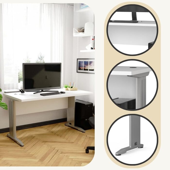 Письмовий стіл Офісний стіл Комп&39ютерний стіл з металевими ніжками Ширина 135 см Офісний стіл для ноутбука Сучасний дизайн Край ABS Ламінована стільниця 32 см Білий