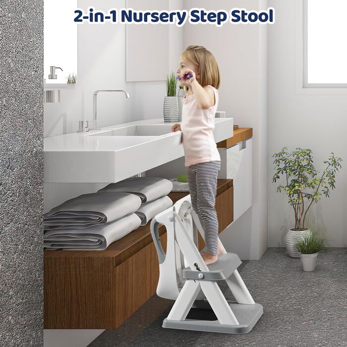 Дитяче сидіння для унітазу Wimaha, оновлене дитяче сидіння для унітазу 2 в 1 зі сходами, регульований по висоті складний дитячий т