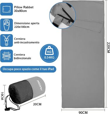 Підкладка для спального мішка, надлегкий шовковий спальний мішок для подорожей, підкладка для спального мішка 2-в-1, зручний та м&39який спальний мішок, невеликий розмір у пакуванні, виготовлена з мікрофібри, ідеально підходить для походів, готелів, срібл