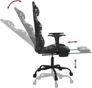 Геймерське крісло з підставкою для ніг, чорне та камуфляжне, штучна шкіра, металевий матеріал