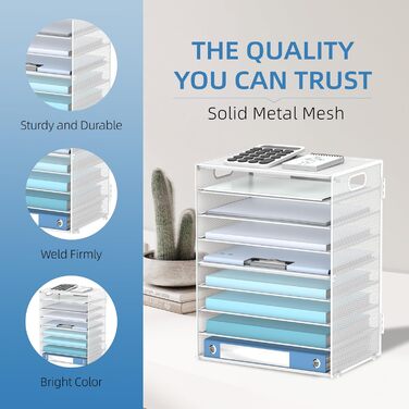 Рівневий органайзер для паперу з ручками, сітчастий тримач для файлів, органайзер для сортування паперу для офісу, дому, школи, білий, 9-