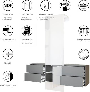 Вішалка для одягу Vladon Carlton Set 3, зроблено в Німеччині, настінна вішалка для одягу, що складається з панелі для передпокою т