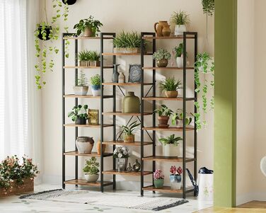 Книжкова полиця Coleshome з 17 полицями, металевий каркас, 6 ярусів, промисловий дизайн, стелаж-перегородка з місцем для зберігання, 22 x 125,6 x 177,2 см, окремостояча полиця для офісу, вітальні, спальні, кухні, коричнева, 6 ярусів