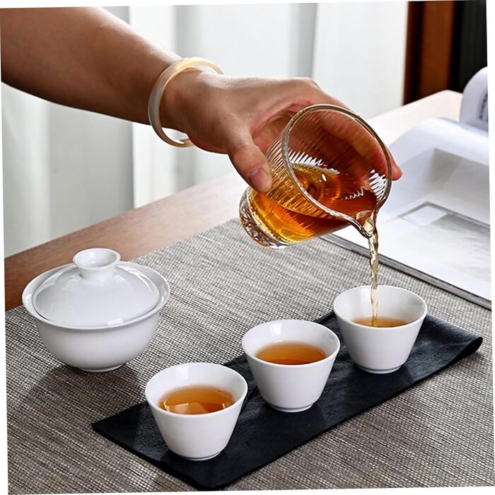 Чайний сервіз Гайвань, портативний керамічний набір для чаювання в стилі Гунфу з сумкою для зберігання, ідеальний для дому, подорожей, пікніків та декору.