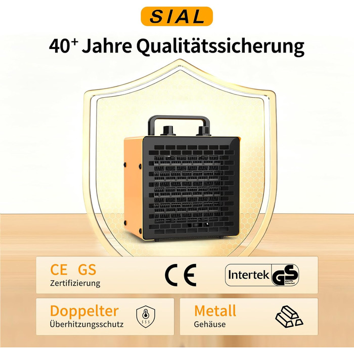 Промисловий портативний вентилятор-обігрівач SIAL 2000 Вт - Електричний обігрівач - Керамічний радіаційний обігрівач - Обігрівач приміщень, будівельний обігрівач - PTC обігрівач із захистом від перегріву - Для офісів, кімнат, ванних кімнат, гаражів - PA2 