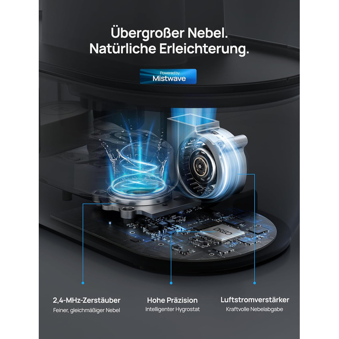 Розумний зволожувач повітря Dreo для спальні, супер великий зволожувач повітря з масляним дифузором і нічним світлом, з верхнім на