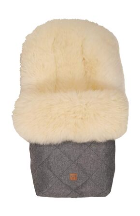 Муфта для ніг з овчини Nelly Limited Edition, овчина молочно-пісочного кольору, антрацитовий меланж