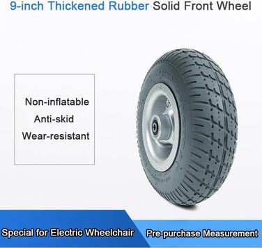Дюймова заміна переднього колеса для інвалідних візків, аксесуари для передніх коліс для електричних інвалідних візків, суцільна шина без повітря (9 дюймів/22 см), 9-