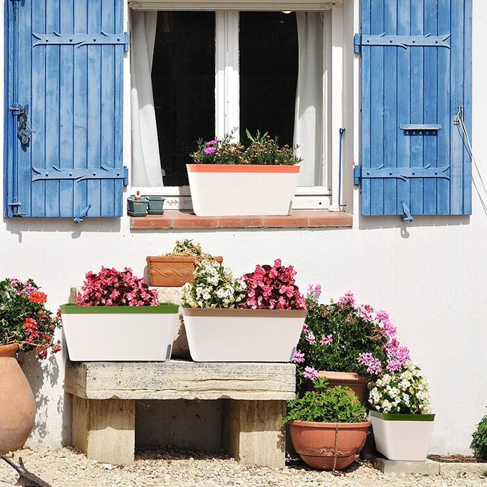 Горщик для рослин LATERN із 3 предметів із самополивом, прямокутний пластиковий квітковий горщик 27 см для садових квітів, бонсай, алое, трав, орхідей та сукулентів з віконцем для контролю рівня води та дренажним отвором, лоток