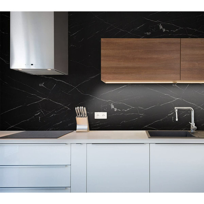 Мармур Resimdo Premium (Nero Marquina, 0,5 м x 1,22 м) Клейка плівка для плитки Меблева плівка Стандартна антибактеріальна водонепроникна міцна знімна