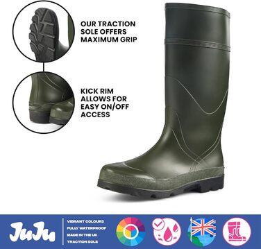 Чоловічі гумові чоботи JUJU Водонепроникні гумові чоботи до коліна Міцні чоботи з ПВХ Універсальні гумові чоботи для чоловіків, розмір 39 1/3 EU, зелені
