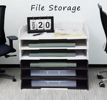 Штабельований лоток для паперу, A3, 3 рівні, настільний органайзер для офісного приладдя, зберігання файлів, органайзер для листів, папка для файлів A3, для дому або офісу, школи, білий (альбомний формат, білий, 3 рівні) 32 x 22 x 46,5 см