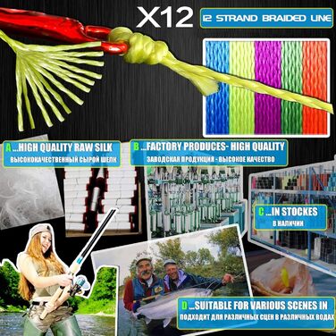 Волосінь LPATTERN - 500 м/1000 м, 12-ниткова плетена волосінь з поліетилену (діаметр 0,14 мм-0,60 мм міцність на розрив 12,6 кг-81 кг), 500 м - різнокольорова, 4,0/0,32 мм/29,5 кг