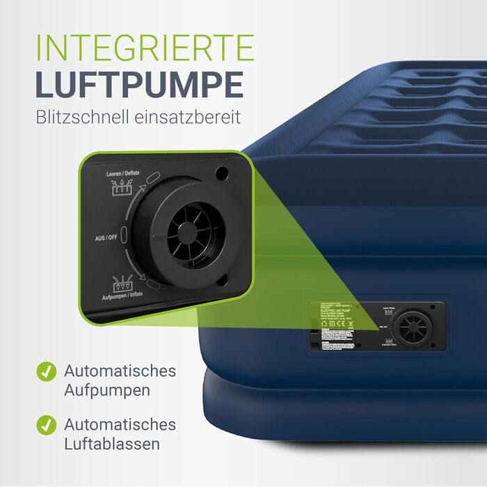 Надувний матрац Juskys Sapri M синього кольору - самонадувальний надувний матрац на 1 особу - надувний матрац для гостьового ліжка або кемпінгу - вбудований насос, синій, одномісний