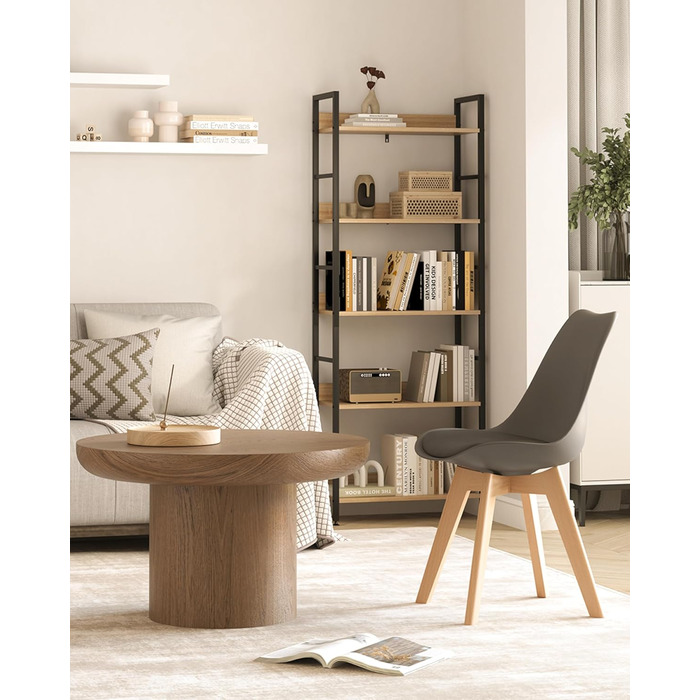 Обідні стільці WOLTU, Комплект з 4 шт. , Скандинавські кухонні стільці, Ретро-дизайн, Сидіння зі штучної шкіри, Ніжки з масиву дерева, Вантажопідйомність до 150 кг, Сірий, Комплект з 4 шт.