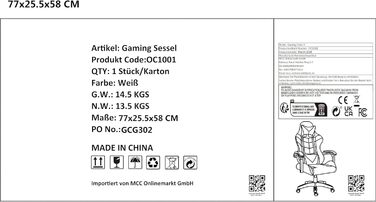 Ергономічне офісне крісло mcc direct, стілець для роботи, обертове крісло, ігрове крісло (сіре)