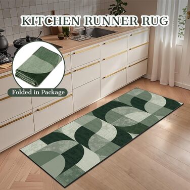 Килим-доріжка в стилі бохо для передпокою 80x200 см, зелений геометричний кухонний килим, який можна прати, нековзний килим-доріжка для передпокою, м&39який короткий ворс довгий килим для передпокою для кухні, спальні, вітальні, коридору 80 x 200 см (прям