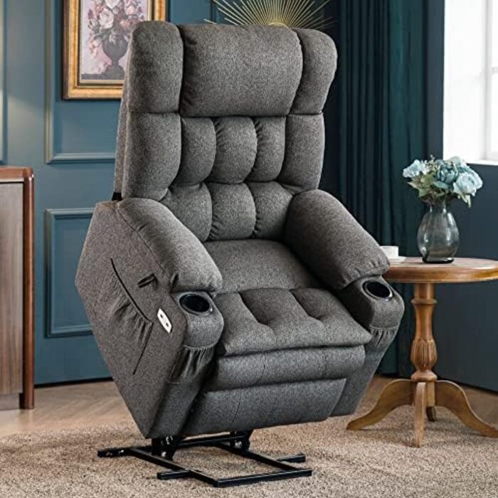 Крісло-реклайнер для телевізора M MCombo з електричним підйомником, 3 двигуни, окремо регульована спинка та підставка для ніг, крісло-реклайнер з функцією горизонтального положення до 165, регульований підголівник, 7546 (тканина, сірий)