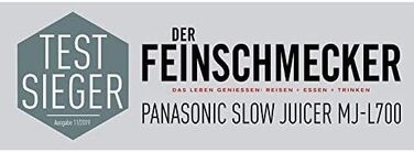 Повільна соковижималка Panasonic MJ-L700KXE, електричний прес для фруктів, вичавлювання соку з цілих фруктів і овочів, отвір 75 мм, тонкий дизайн, безпечний і практичний, чорний, матовий чорний одинарний