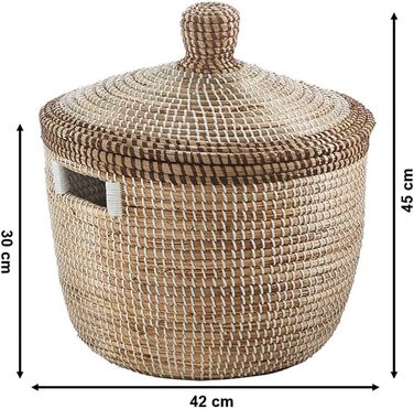 Кошик Kobolo TAIPAN зі зміями та морською травою Ø 42 см, В 45 см Кошик ручної роботи з кришкою бежевого кольору Кошик для білизни Декоративний кошик Виготовлений з натурального матеріалу для білизни, іграшок та журналів