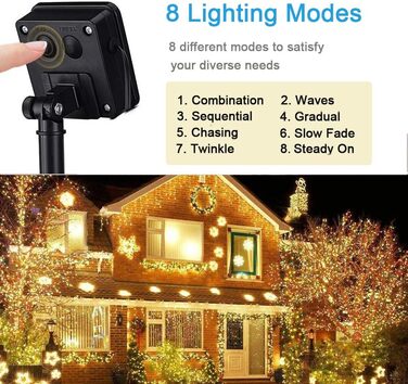 И сонячних казкових вогнів на відкритому повітрі 2x15M 150 LED, сонячні різдвяні вогні на відкритому повітрі водонепроникні, 8 реж