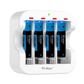 Акумуляторні літієві батарейки Kratax AAA 1100 мВтгод, 1,5 В батарейка AAA 4 батарейки та 1 зарядний пристрій, швидка зарядка, 1200 циклів зарядки та розрядки, 4 батарейки AAA 1 зарядний пристрій