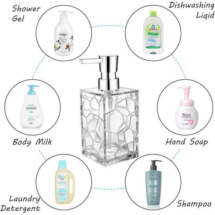 Дозатор мила, набір з 2 320 мл акриловий миючий засіб дозатор насос дозатор насос пляшка лосьйон шампунь для душу пляшки для напов